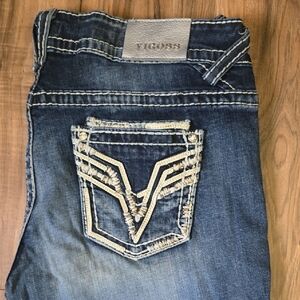 Vigoss Women's Dark Blue Boot Cut Jeans with Contrast Embroidered Pocket